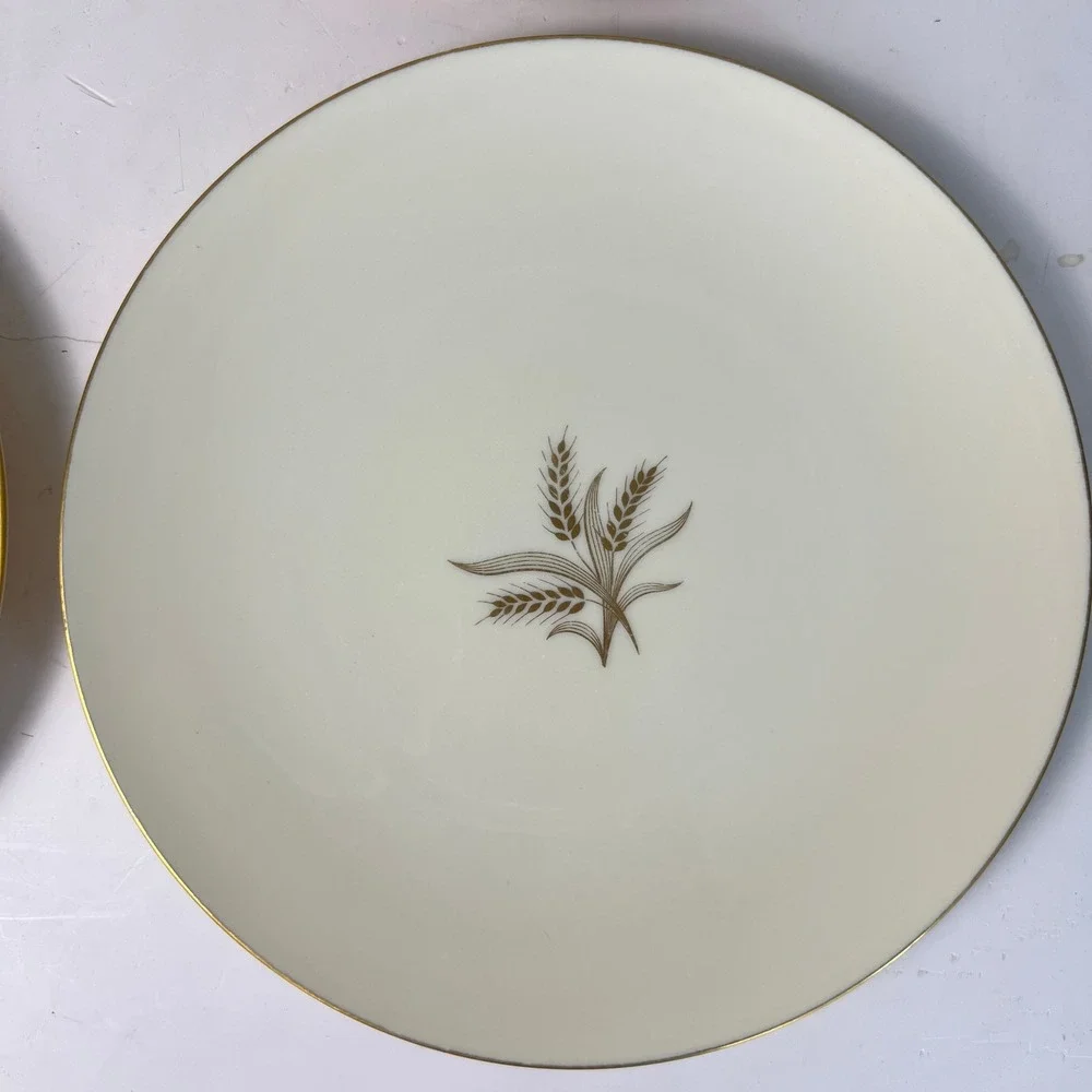 Lenox Wheat Dinner Plates Set of 4 10.5in Gold Trim Cream R-442 Mid Century USA